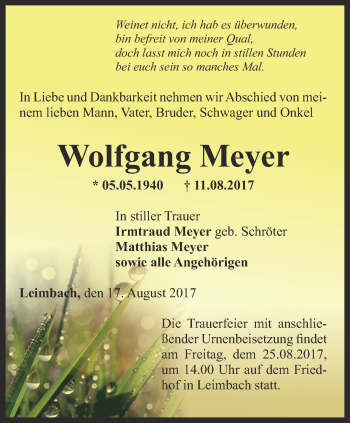 Traueranzeige von Wolfgang Meyer von Thüringer Allgemeine