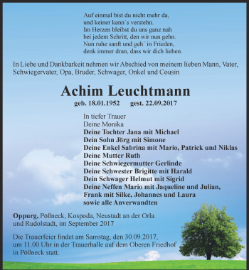 Traueranzeige von Achim Leuchtmann von Ostthüringer Zeitung