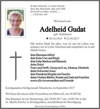 Traueranzeige von Adelheid Gudat von Thüringer Allgemeine