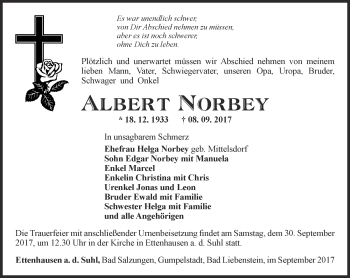 Traueranzeige von Albert Norbey von Thüringer Allgemeine, Thüringische Landeszeitung