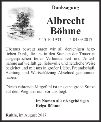 Traueranzeige von Albrecht Böhme von Thüringer Allgemeine, Thüringische Landeszeitung