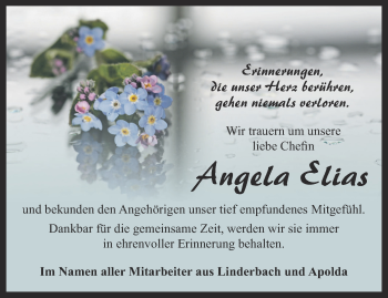 Traueranzeige von Angela Elias von Thüringer Allgemeine, Thüringische Landeszeitung