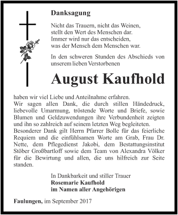 Traueranzeige von August Kaufhold von Thüringer Allgemeine, Thüringische Landeszeitung