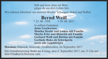 Traueranzeige von Bernd Weiß von Thüringer Allgemeine, Thüringische Landeszeitung