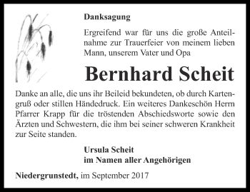 Traueranzeige von Bernhard Scheit von Thüringer Allgemeine, Thüringische Landeszeitung