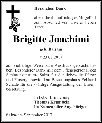 Traueranzeige von Brigitte Joachimi von Thüringer Allgemeine