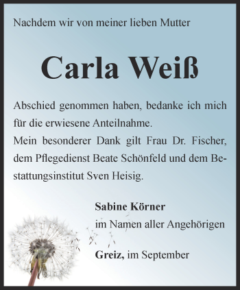 Traueranzeige von Carla Weiß