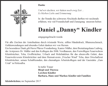 Traueranzeige von Daniel Kindler von Thüringer Allgemeine