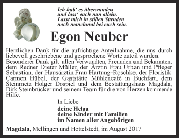 Traueranzeige von Egon Neuber von Thüringer Allgemeine, Thüringische Landeszeitung