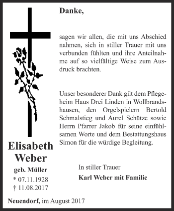 Traueranzeige von Elisabeth Weber von Thüringer Allgemeine