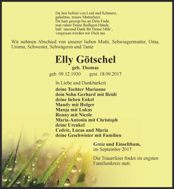 Traueranzeige von Elly Götschel