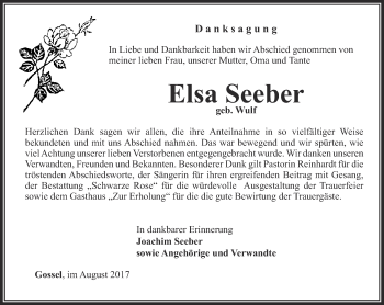 Traueranzeige von Elsa Seeber von Thüringer Allgemeine