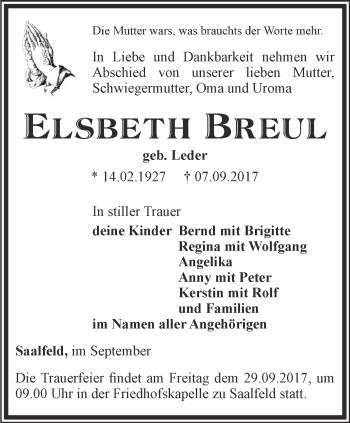 Traueranzeige von Elsbeth Breul