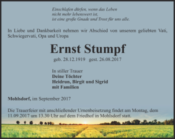 Traueranzeige von Ernst Stumpf