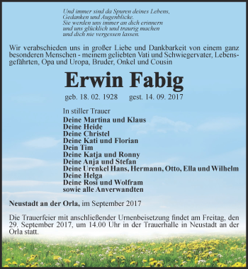 Traueranzeige von Erwin Fabig