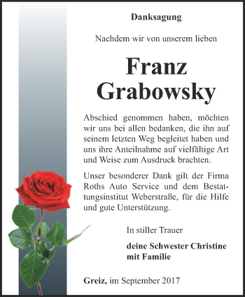 Traueranzeige von Franz Grabowsky