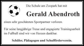Traueranzeige von Gerald Abendroth von Thüringer Allgemeine, Thüringische Landeszeitung