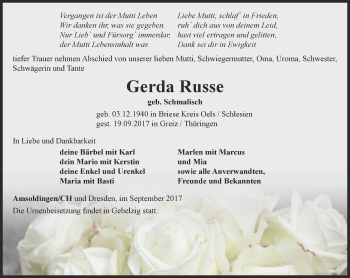 Traueranzeige von Gerda Russe