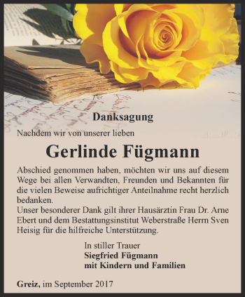 Traueranzeige von Gerlinde Fügmann