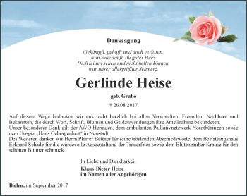 Traueranzeige von Gerlinde Heise von Thüringer Allgemeine