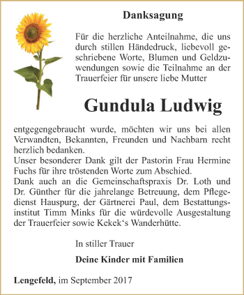Traueranzeige von Gundula Ludwig