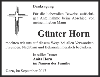 Traueranzeige von Günter Horn von Ostthüringer Zeitung