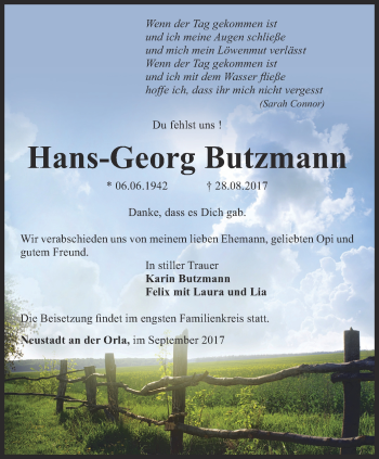 Traueranzeige von Hans-Georg Butzmann