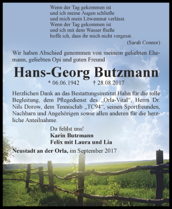 Traueranzeige von Hans-Georg Butzmann