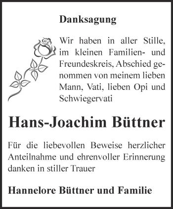 Traueranzeige von Hans-Joachim Büttner von Thüringer Allgemeine