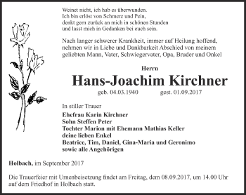 Traueranzeige von Hans-Joachim Kirchner von Thüringer Allgemeine