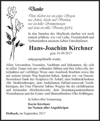 Traueranzeige von Hans-Joachim Kirchner von Thüringer Allgemeine