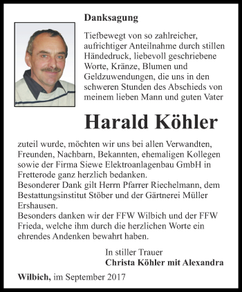 Traueranzeige von Harald Köhler von Thüringer Allgemeine