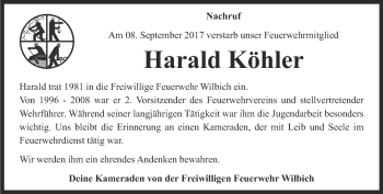 Traueranzeige von Harald Köhler von Thüringer Allgemeine