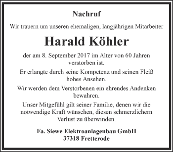 Traueranzeige von Harald Köhler von Thüringer Allgemeine
