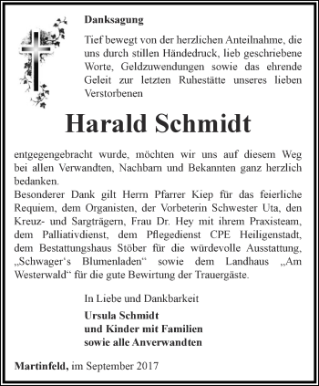 Traueranzeige von Harald Schmidt von Thüringer Allgemeine