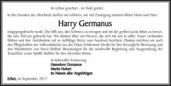 Traueranzeige von Harry Germanus