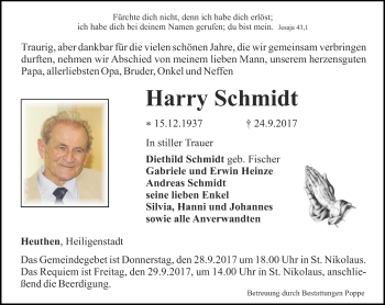 Traueranzeige von Harry Schmidt von Thüringer Allgemeine