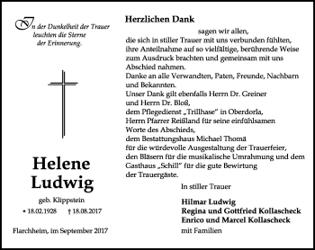 Traueranzeige von Helene Ludwig von Thüringer Allgemeine, Thüringische Landeszeitung