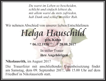 Traueranzeige von Helga Hauschild von Thüringer Allgemeine