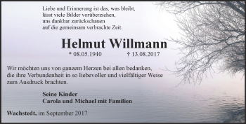 Traueranzeige von Helmut Willmann von Thüringer Allgemeine