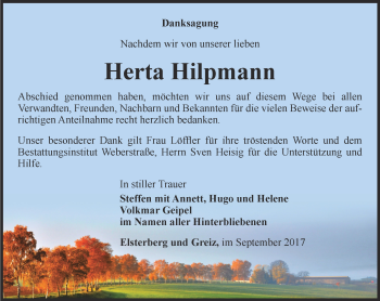 Traueranzeige von Herta Hilpmann