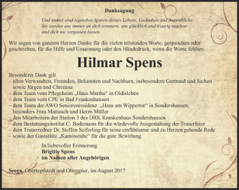 Traueranzeige von Hilmar Spens von Thüringer Allgemeine