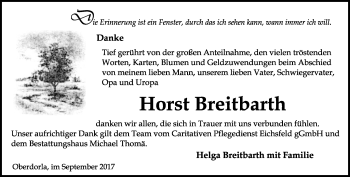 Traueranzeige von Horst Breitbarth von Thüringer Allgemeine, Thüringische Landeszeitung