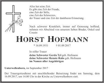 Traueranzeige von Horst Hofmann