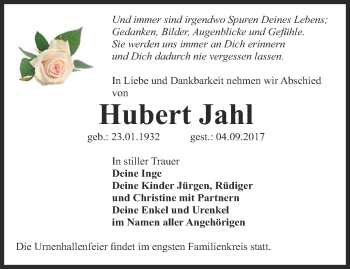Traueranzeige von Hubert Jahl