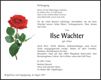 Traueranzeige von Ilse Wachter