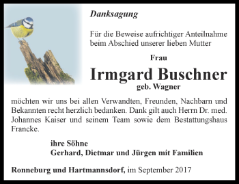 Traueranzeige von Irmgard Buschner