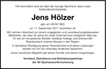 Traueranzeige von Jens Hölzer von Ostthüringer Zeitung