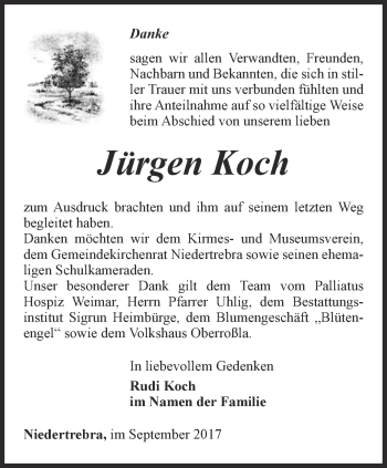 Traueranzeige von Jürgen Koch von Thüringer Allgemeine, Thüringische Landeszeitung