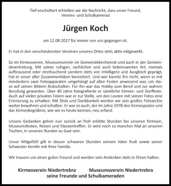 Traueranzeige von Jürgen Koch von Thüringer Allgemeine, Thüringische Landeszeitung